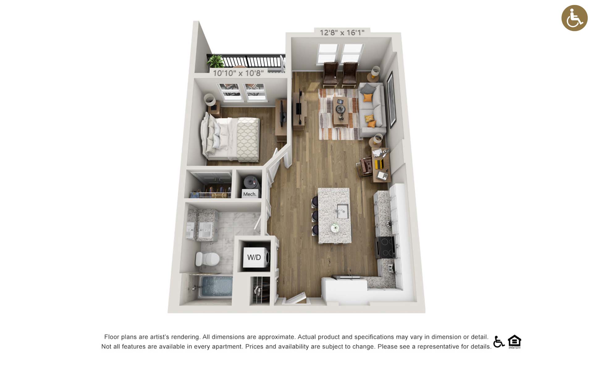 Floor Plans Rendered Of A Single-bedroom Apartment In Harpeth Square